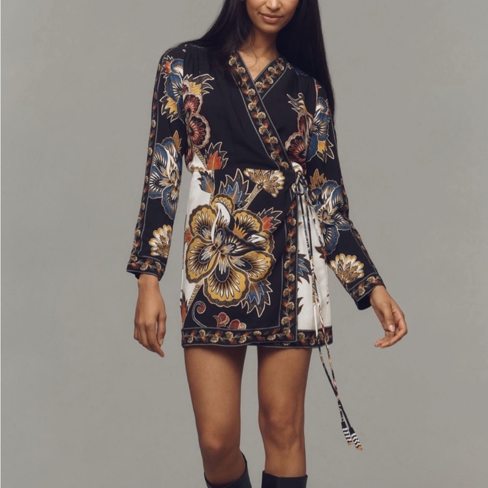 Farm Rio Black Floral Wrap Dress NWT